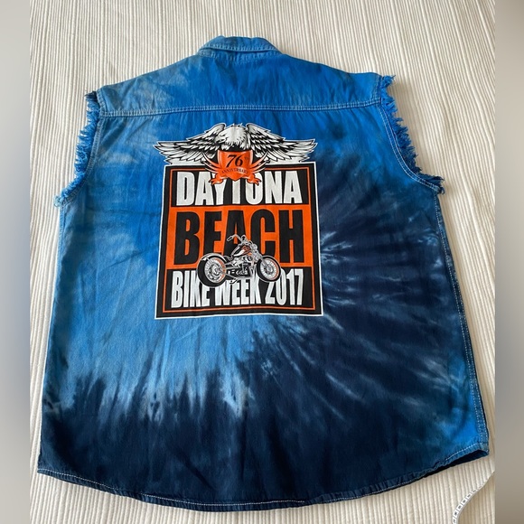 Biker wear USA Bike week Daytona Beach 2017 cut off sleeves blue men’s size 2xl - Picture 2 of 12